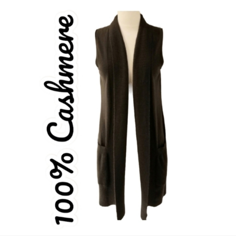 Lord & Taylor Vintage 90s Cashmere Sleeveless Duster Cardigan Brown XS-S